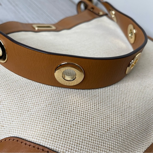 Michael Kors Sullivan Large Leather and Linen Messenger Bag travel office career - Picture 9 of 12